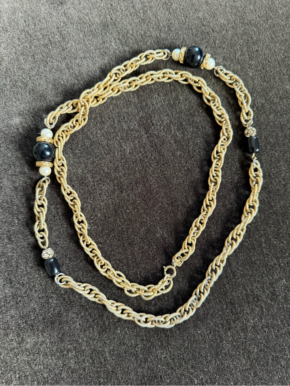 Givenchy 80s Gold-Tone Beaded Rope Necklace with Black Accents